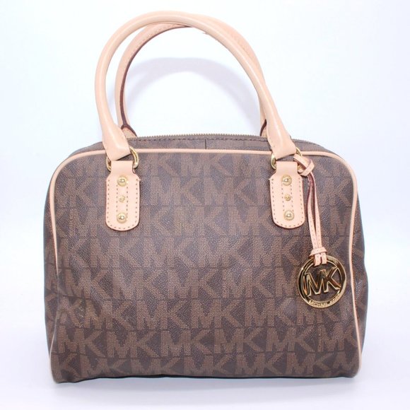 Michael Kors SATCHEL Shoulder Bag Purse Logo Leather Brown Minor Defect - Picture 1 of 11